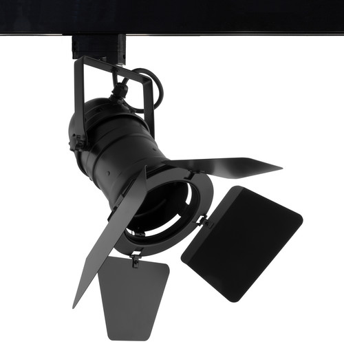PAR30 Theatre Single Circuit Track Lights + Barn Door 240V 100W Black