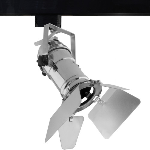 GU10 Theatre Single Circuit Track Light + Barn Door 240V 50W Chrome