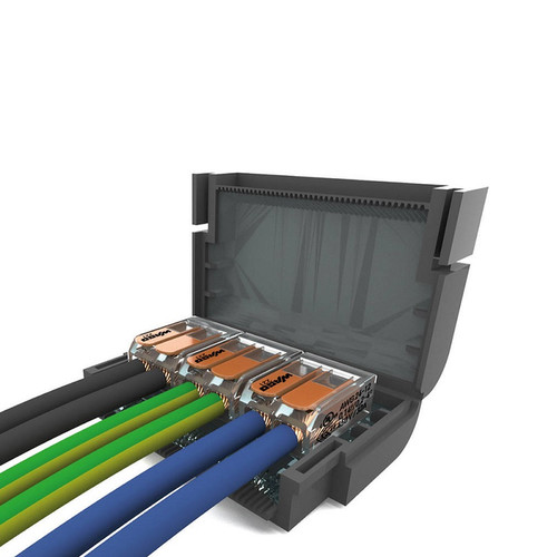 Shell Box 332 Gel Insulated Mini Junction Box and 3 x 2 Way Wago 221 Connector (51.5x32x16mm) Grey