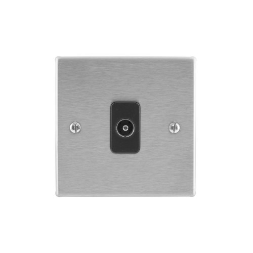 TV Socket 1 gang television co-axial Satin Stainless