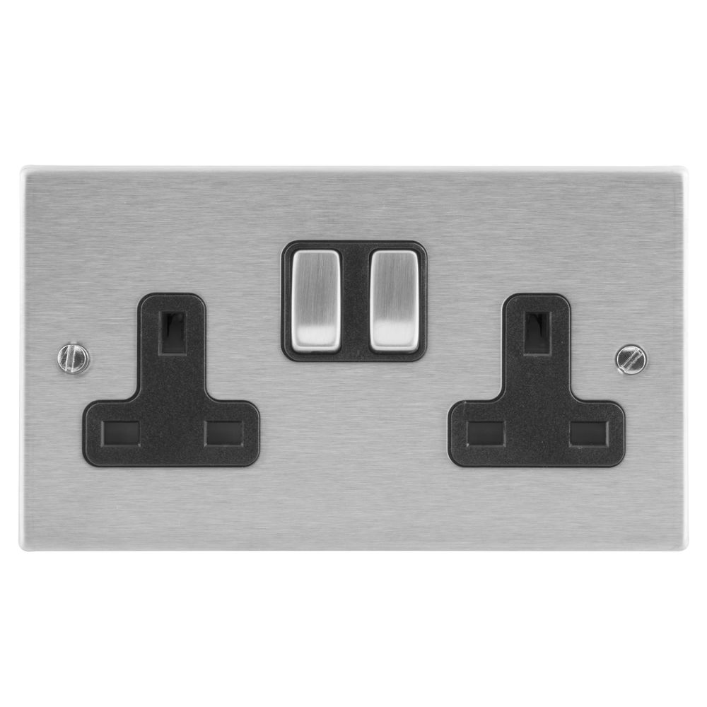 Wall Socket 2 gang 13 amp switch socket outlet Satin Stainless | Mr ...