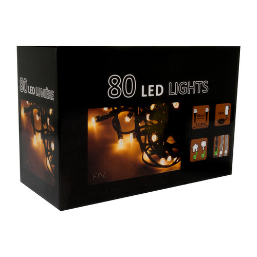 LED Static String Fairy Lights 12m, 80 5mm Lights,  Indoor/Outdoor, 24V Warm White Black Cable