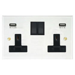Prism Wall Socket with USB-A+A Chargers 2 gang 13 amp switch socket outlet Clear Perspex / Black