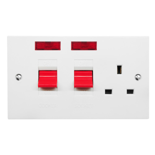 Cooker Switch Double plate 45 amp cooker switch socket outlet neon White