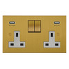 Horizon Square Switched Socket Outlet with USB-A+A Chargers 2 gang 13 amp switch socket outlet Satin Brass