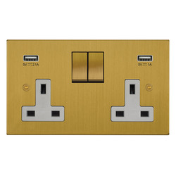 Horizon Square Switched Socket Outlet with USB-A+A Chargers 2 gang 13 amp switch socket outlet Satin Brass