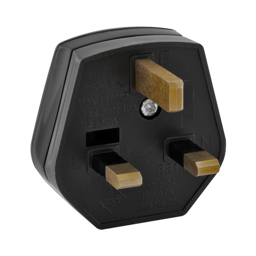 UK Mains Plug Black 13A