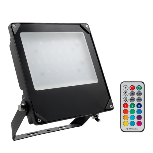 LED Black Slim RF Outdoor Garden Floodlight 240V 30W RGB