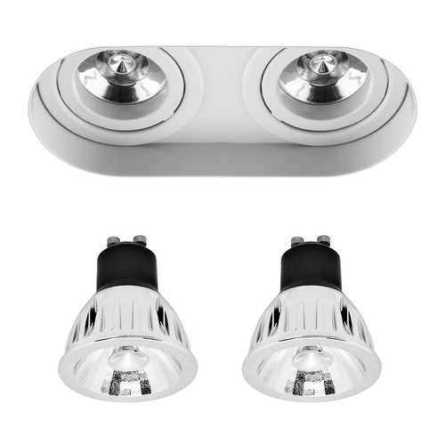 Trimless Double Round Adjustable Downlight GU10 240V White 2 x 50W