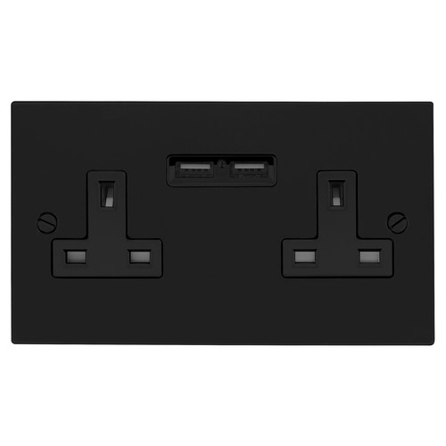 Socket Outlet with USB Chargers 2 gang 13 amp Matt Black
