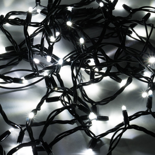 LED Flicker String Fairy Lights 10m, 100 9mm Lights, Indoor/Outdoor, 240V Cool White Black Cable