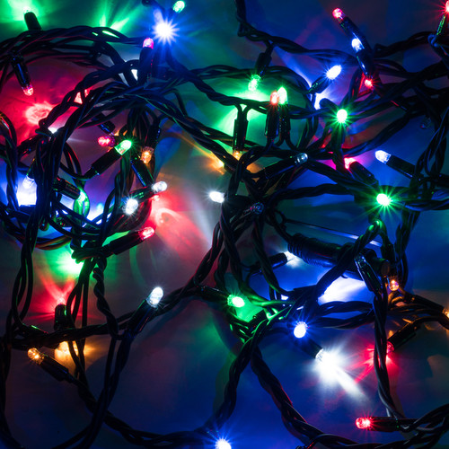 LED Flicker String Fairy Lights 10m, 100 9mm Lights, Indoor/Outdoor 240V Red, Green, Blue, Yellow, White Black Cable