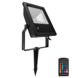 LED Black IR Floodlight Garden Spike 240V 30W (=300W) RGB