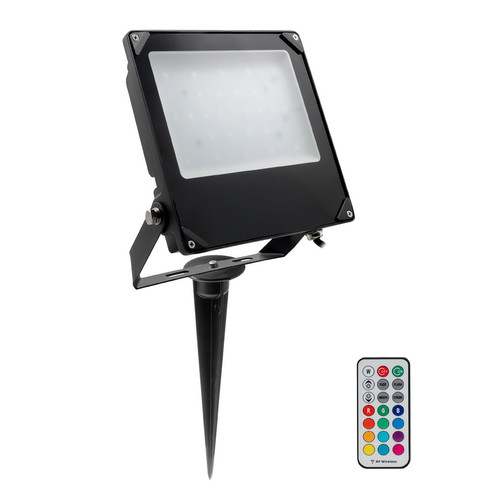 LED Black RF Floodlight Garden Spike 240V 30W RGB