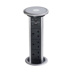 Motorised Pop-up Socket Power Port & USB-A+A Charger 13A Black