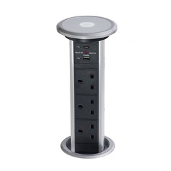 Motorised Pop-up Socket Power Port & USB-A+C Charger 13A Black