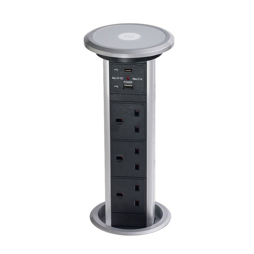 Motorised Pop-up Socket Power Port & USB-A+C Charger 13A Black