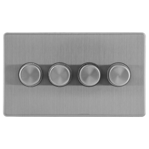 Dimmer Switch Screwless 4 gang 400W 2 way Brushed Stainless