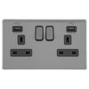 Wall Socket + USB Screwless 2 gang 13 amp switched socket outlet Brushed Stainless