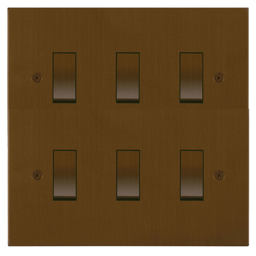 Horizon Square Rocker Switch 6 gang Antique Bronze