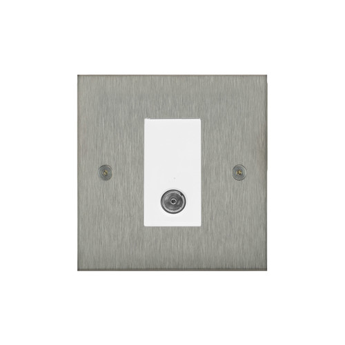 Horizon Square TV Socket 1 gang television co-axial non-isolated Satin Stainless Steel