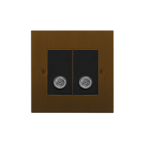Horizon Square TV Socket 2 gang television co-axial Antique Bronze