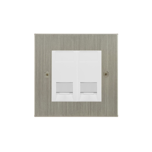 Horizon Square Communications Socket 2 gang RJ45 cat 6 socket Satin Nickel
