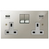 Horizon Square Switched Socket Outlet with USB-A+A Chargers 2 gang 13 amp switched Polished Nickel