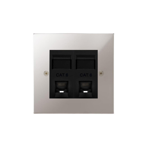 Horizon Square Communications Socket 2 gang RJ45 cat 6 Polished Stainless Steel