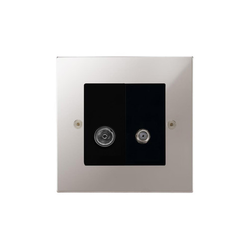 Horizon Square TV Socket 2 gang tv and satellite socket Polished Chrome