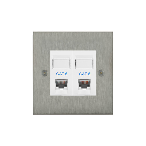 Horizon Square Communications Socket 2 gang RJ45 cat 6 Satin Stainless Steel