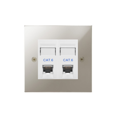 Horizon Square Communications Socket 2 gang RJ45 cat 6 socket Polished Nickel