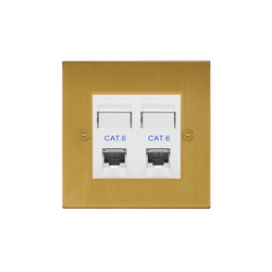 Horizon Square Communications Socket 2 gang RJ45 cat 6 Satin Brass