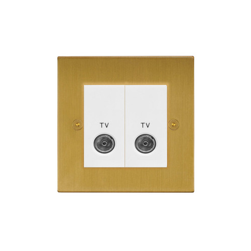 Horizon Square TV Socket 2 gang television coaxial Satin Brass