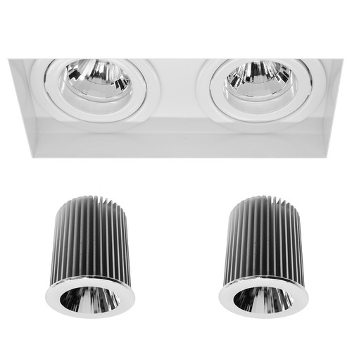 White Trimless Double Square Adjustable Downlight Reality Module LED Warm White (2700K) 2 x 10W (=2 x 100W) 24°