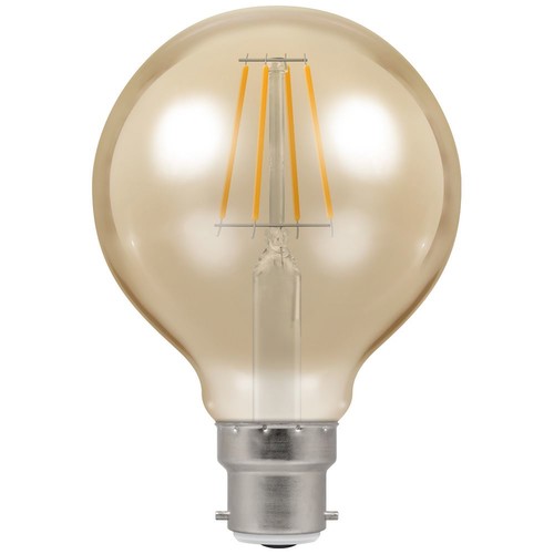 LED Filament Antique Globe 80mm 410lm 2200K Dimmable Light Bulb BC 5W