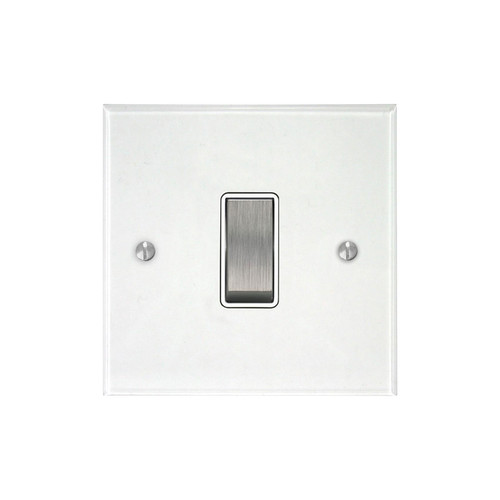 Prism Rocker Switch 1 gang retractive satin steel insert Clear Perspex