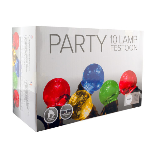 LED Party Festoon Lights 5m 240V Multi-Coloured Clear Lamp Black Cable