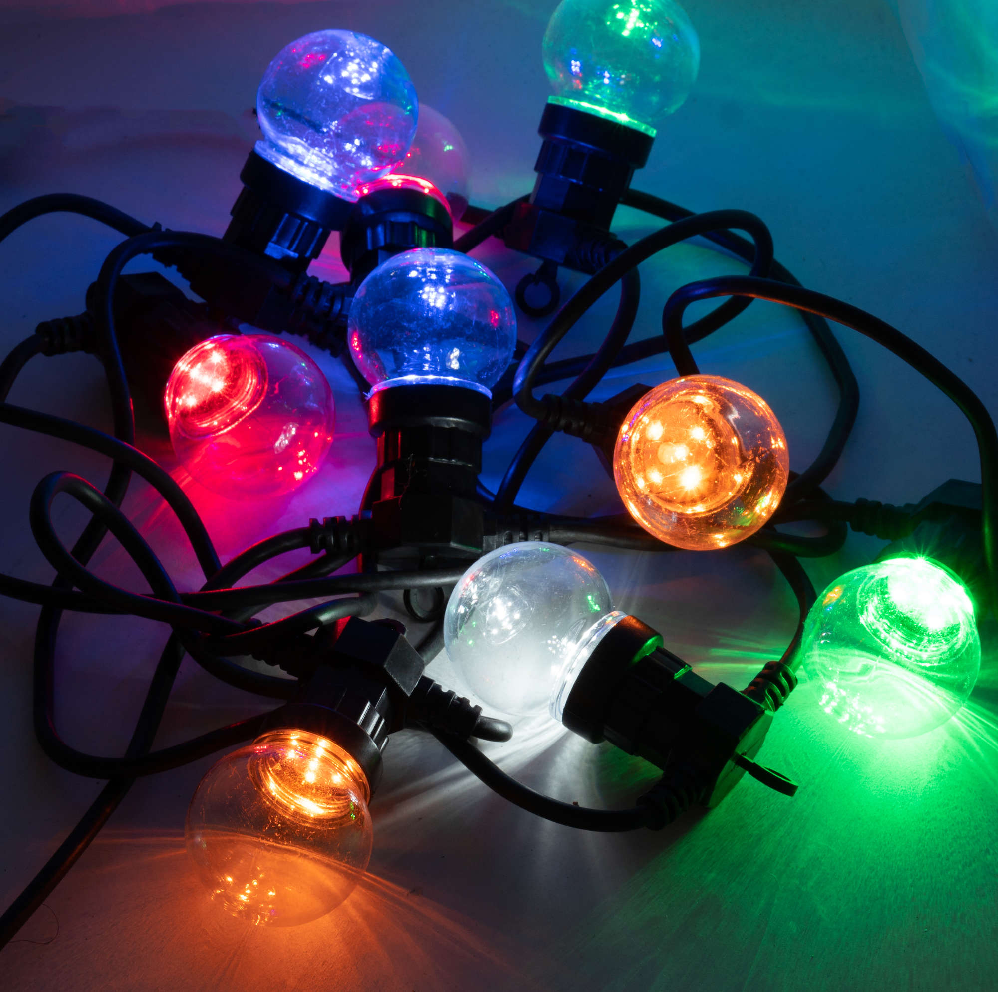 LED Party Festoon Lights 5m 240V MultiColoured Clear Lamp Black Cable Mr Resistor Lighting