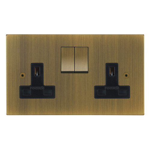 Horizon Square Switch Socket Outlet 2 gang 13 amp Antique Brass