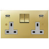 Horizon Square Wall Socket with USB-A+A Chargers 2 gang 13 amp switch socket outlet Polished Brass