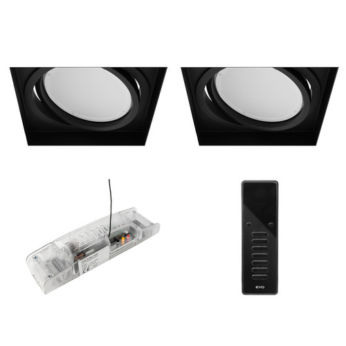 Trimless Square Adjustable LED Colour Change and 3000K White AR111 Downlights Kit 24V Black 32W