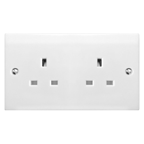 Wall Socket 2 Gang 13 Amp Unswitched Outlet White
