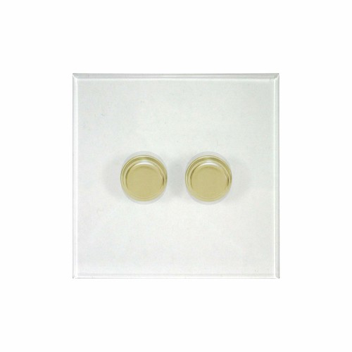 Prism Dimmer Switch V-PRO Trailing Edge LED 2 gang 120 watt 2 way Polished Brass / Clear Perspex