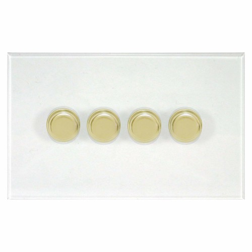 Prism Dimmer Switch V-PRO Trailing Edge LED 4 gang 120 watt 2 way Polished Brass / Clear Perspex