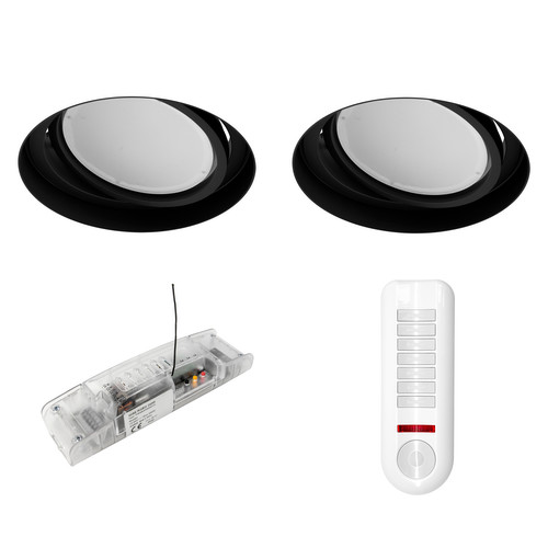 Trimless Round Adjustable LED Colour Change and 3000K White AR111 Downlights Pod Kit 24V Black 32W