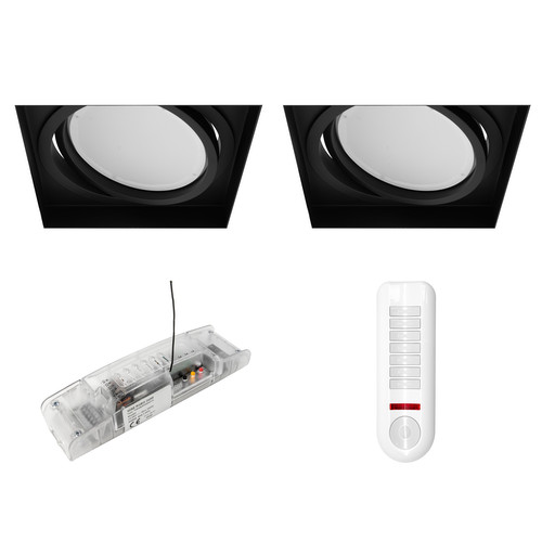 Trimless Square Adjustable LED Colour Change and 3000K White AR111 Downlights Pod Kit 24V Black 32W