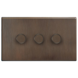 Morpheus Screwless Dimmer Switch V-PRO Trailing Edge LED 3 gang 100 watt 2 way Chocolate Bronze