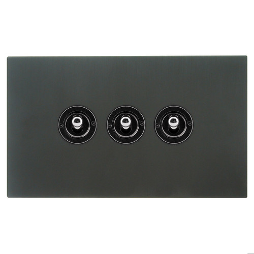 Dolly Retractive Switch 3 gang 2 way Black Aluminium