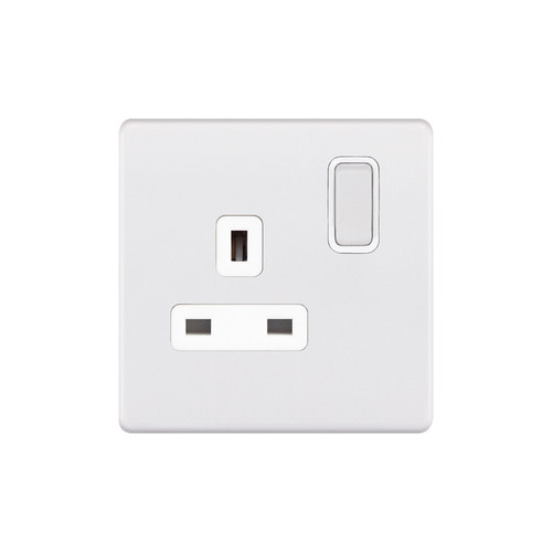 Wall Socket Screwless 1 gang 13 amp switched socket outlet Doble Pole Matt White